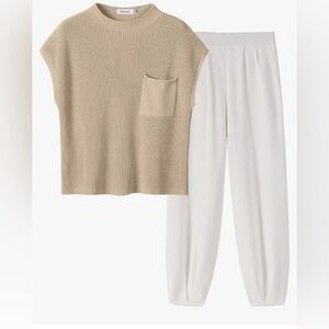 Two Piece Outfits Knit Sweater Pullover Crop Top & Pants Lounge